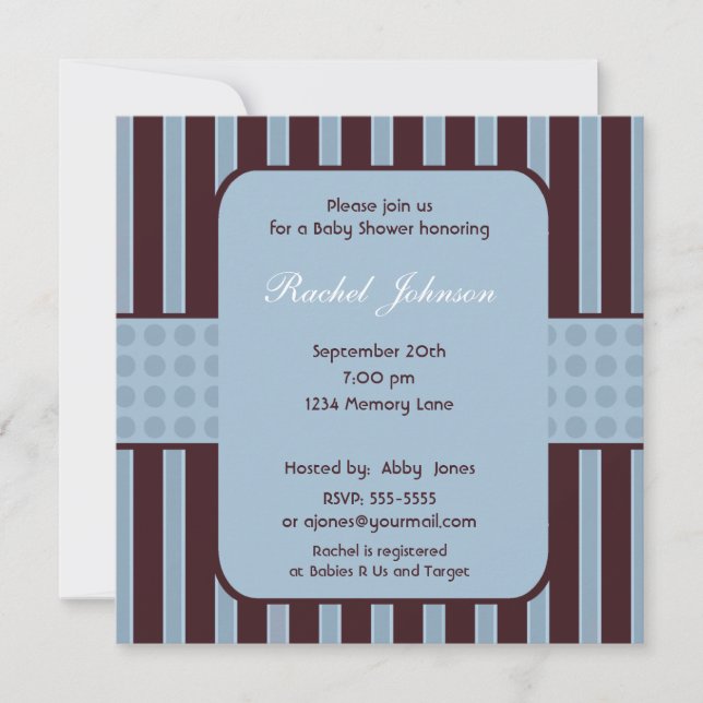 Blue and Brown Stripe Baby Shower Invitation (Front)