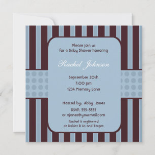 Blue and Brown Stripe Baby Shower Invitation