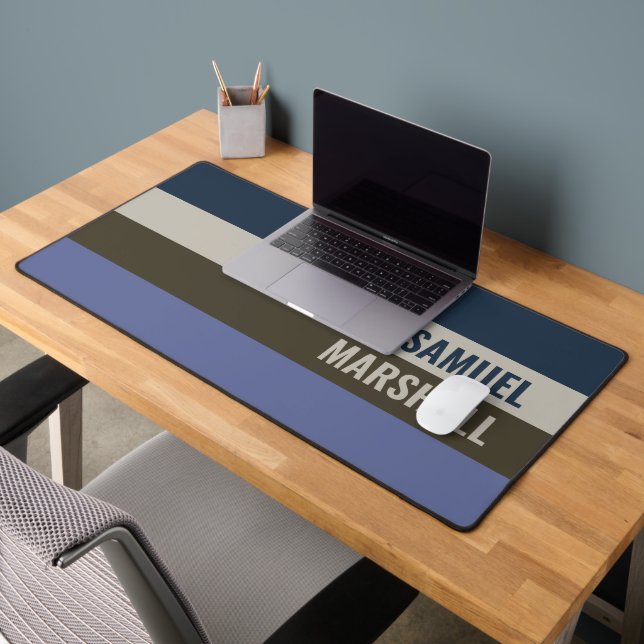 Blue and Brown  Stripes Pattern  Desk Mat (Office 2)