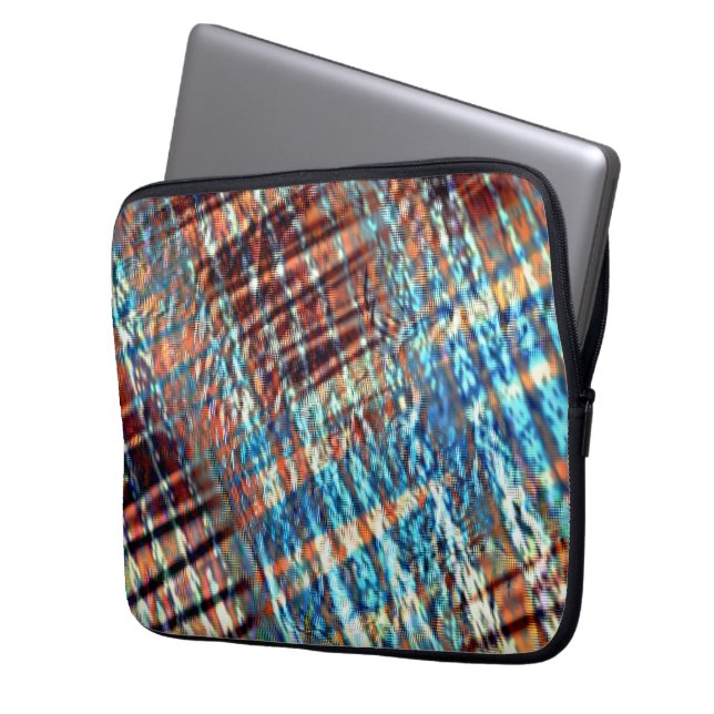 Blue and brown strokes rustically crossed in silky laptop sleeve (Front Left)