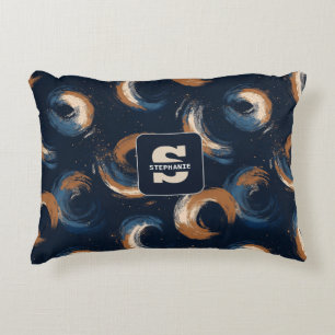 Blue and Brown Swirl Circle on Dark Background Decorative Cushion