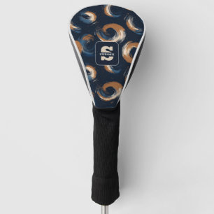 Blue and Brown Swirl Circle on Dark Background Golf Head Cover