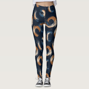Blue and Brown Swirl Circle on Dark Background Leggings
