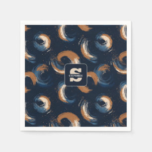 Blue and Brown Swirl Circle on Dark Background Napkin