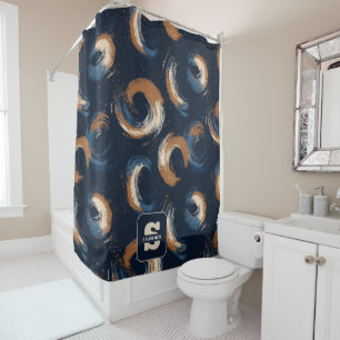 Blue and Brown Swirl Circle on Dark Background Shower Curtain