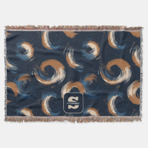 Blue and Brown Swirl Circle on Dark Background Throw Blanket
