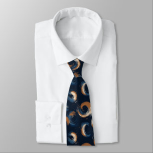 Blue and Brown Swirl Circle on Dark Background Tie