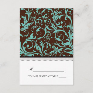 Blue and Brown Swirl Folding Tent Place Card
