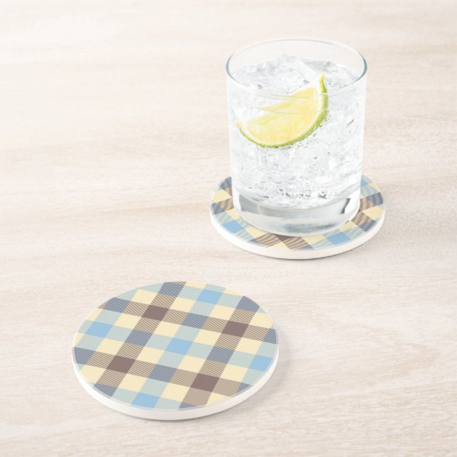 Blue And Brown Tartan plaid Coaster (Side)