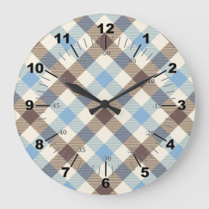 Blue And Brown Tartan plaid Large Clock