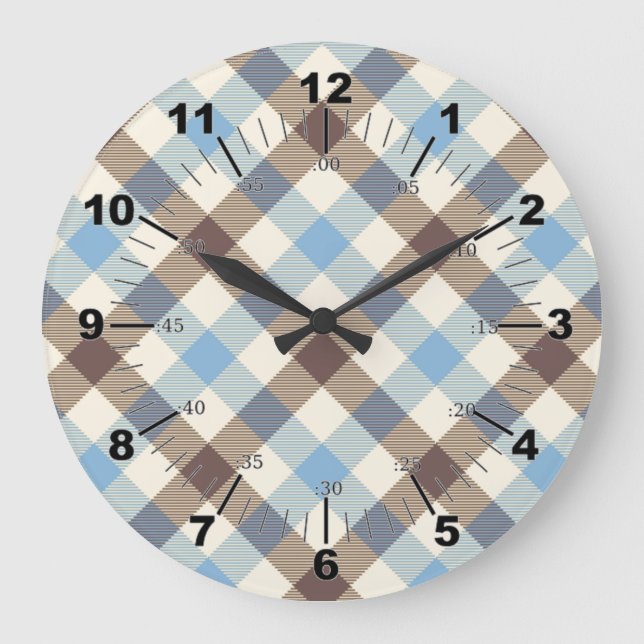 Blue And Brown Tartan plaid Large Clock (Front)