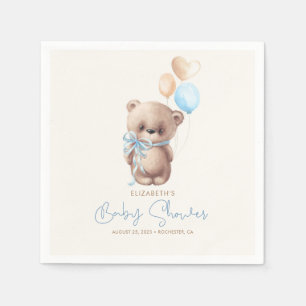 Blue and Brown Teddy Bear Baby Shower Napkin