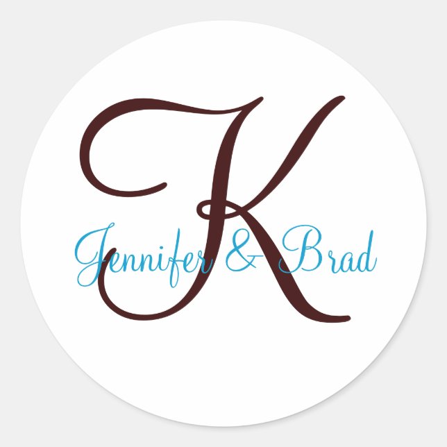 Blue and Brown Wedding Monogram Custom Sticker (Front)