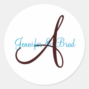 Blue and Brown Wedding Monogram Custom Sticker