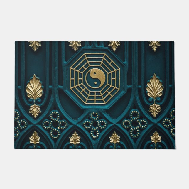 blue and brown yin yang illustration doormat (Front)