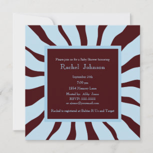 Blue and Brown Zebra Baby Shower Invitation