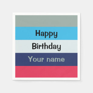 Blue And Burgundy Happy Birthday Napkin