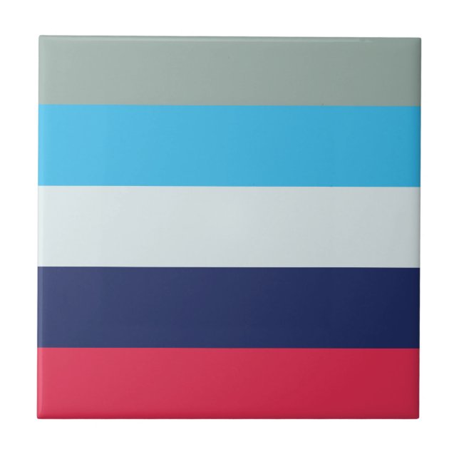 Blue And Burgundy Stripes Ceramic Tile (Front)