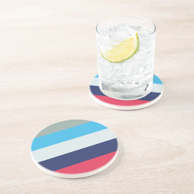 Blue And Burgundy Stripes Coaster (Side)