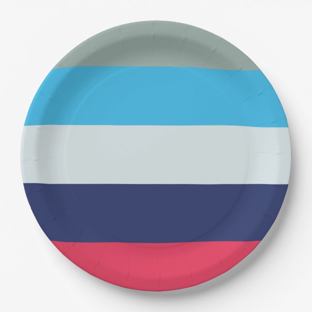 Blue And Burgundy Stripes Paper Plate (Front)