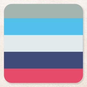Blue And Burgundy Stripes Square Paper Coaster