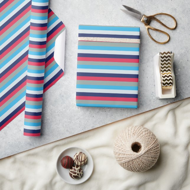 Blue And Burgundy Stripes Wrapping Paper (Crafts)