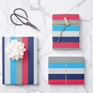 Blue And Burgundy Stripes Wrapping Paper Sheet