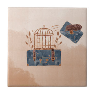 Blue and Burgundy Travel  Ceramic Tile