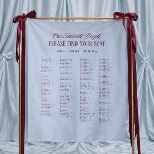 Blue and Burgundy Wedding Seating Chart Fabric Tapestry