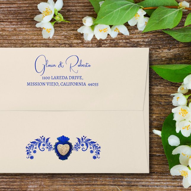 Blue and Champagne Milagro Heart Mexican Wedding  Envelope (Creator Uploaded)