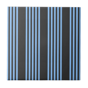 Blue and charcoal five stripe pattern ceramic tile