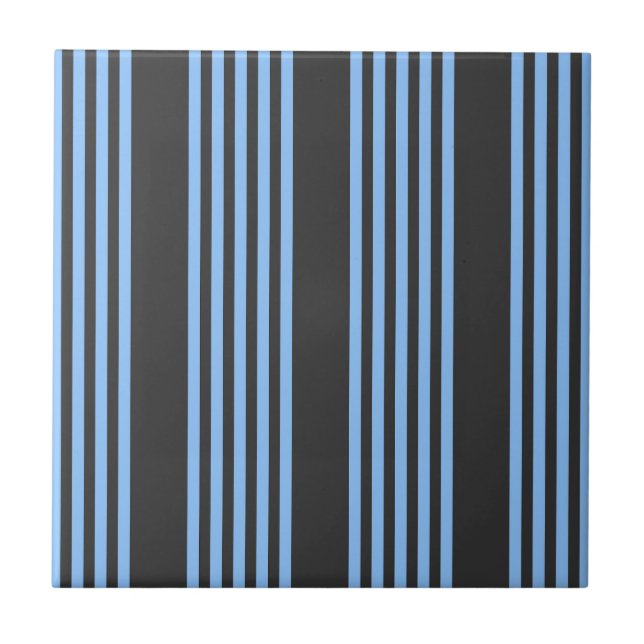 Blue and charcoal five stripe pattern ceramic tile (Front)