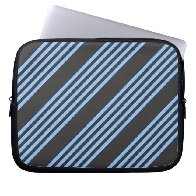 Blue and charcoal five stripe pattern laptop sleeve (Front)