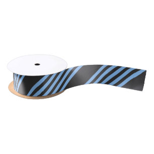 Blue and charcoal five stripe pattern satin ribbon