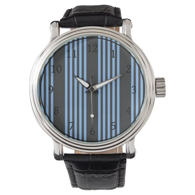 Blue and charcoal five stripe pattern watch (Front)