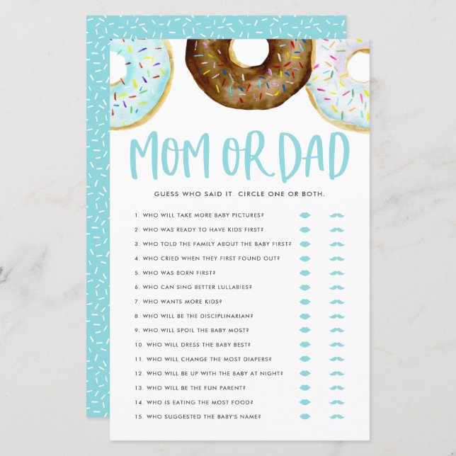 Blue and Chocolate Doughnuts Mum or Dad Shower Gam (Front/Back)