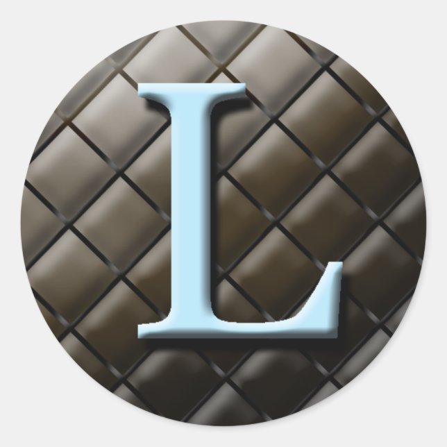 Blue And Chocolate Monogram L Wedding Favour Label (Front)