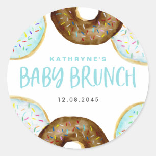 Blue and Chocolate Sprinkle Doughnuts Baby Brunch Classic Round Sticker
