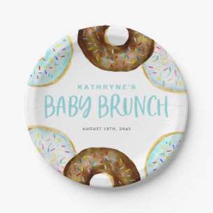 Blue and Chocolate Sprinkle Doughnuts Baby Brunch Paper Plate
