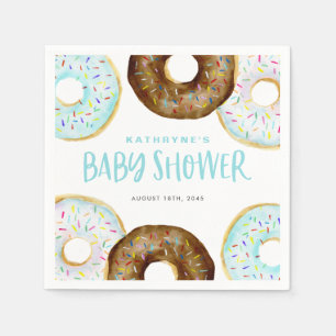 Blue and Chocolate Sprinkle Doughnuts Baby Shower Napkin