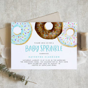 Blue and Chocolate Watercolor Doughnuts Baby Sprin Invitation