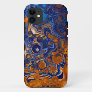 Blue and Copper Abstract Modern Art  iPhone 11 Case