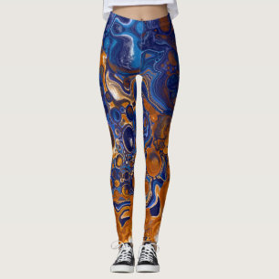 Blue and Copper Abstract Modern Art  Leggings