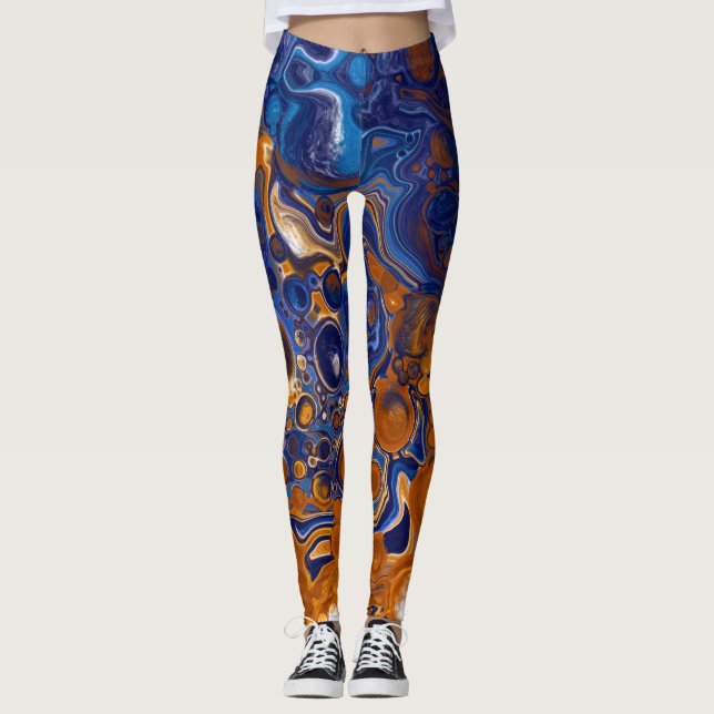 Blue and Copper Abstract Modern Art  Leggings (Front)