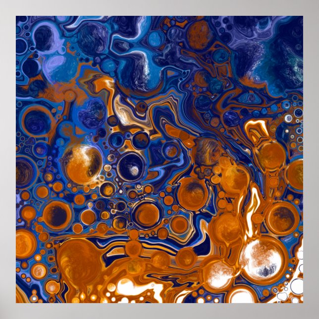 Blue and Copper Abstract Modern Art Poster (Front)