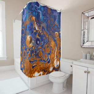 Blue and Copper Abstract Modern Art    Shower Curtain
