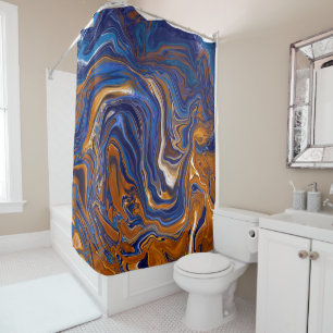 Blue and Copper Abstract Modern Art  Shower Curtain