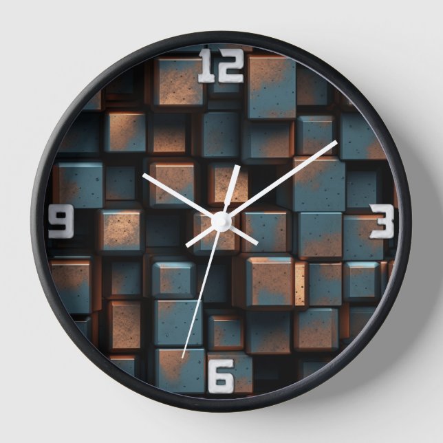 Blue and Copper Coloured Metal Cubes Clock (Front)