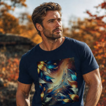 Blue and Copper Leaves Abstract T-Shirt