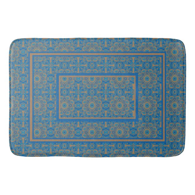  Blue and Copper Tribal Bath mat (Front)
